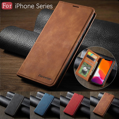 Leather Magnetic Flip Case For iPhone 17 18 Pro Max 16 15 14 13 12 11 XS Max 17E 16E XR SE 8 7 Plus Air Wallet Card Phone Cover